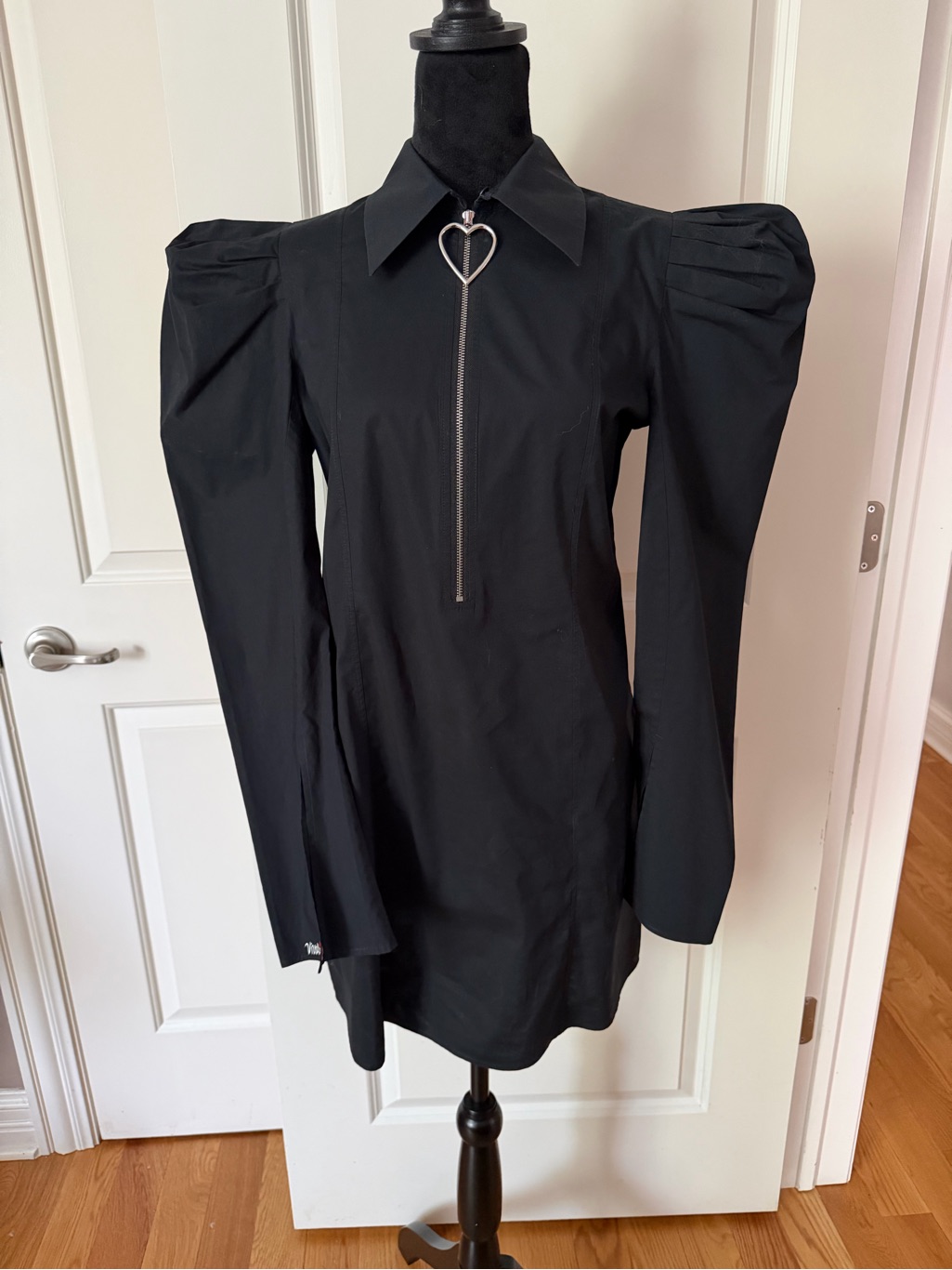 Vivetta Black Mini Dress With Heart Zip And Puff Shoulders